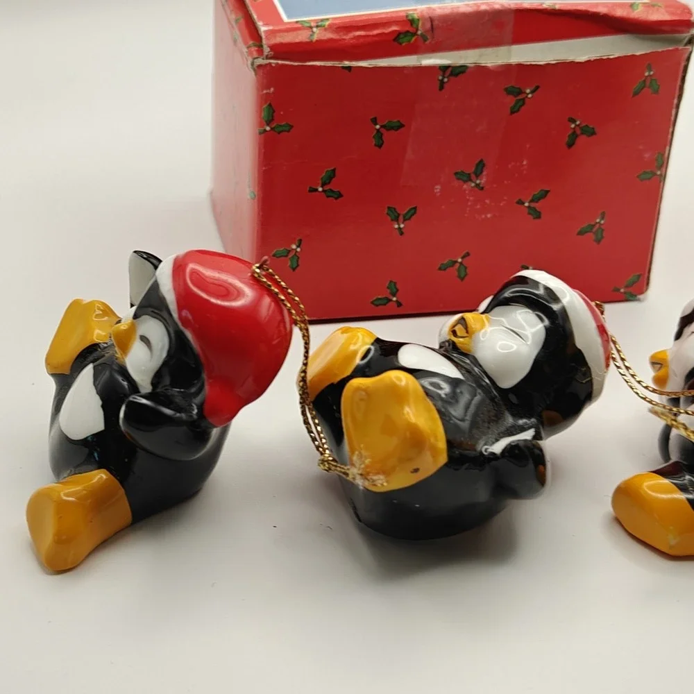 Christmas Around the World Playful Penguin 4pc Ceramic Hanging Ornaments 54-224